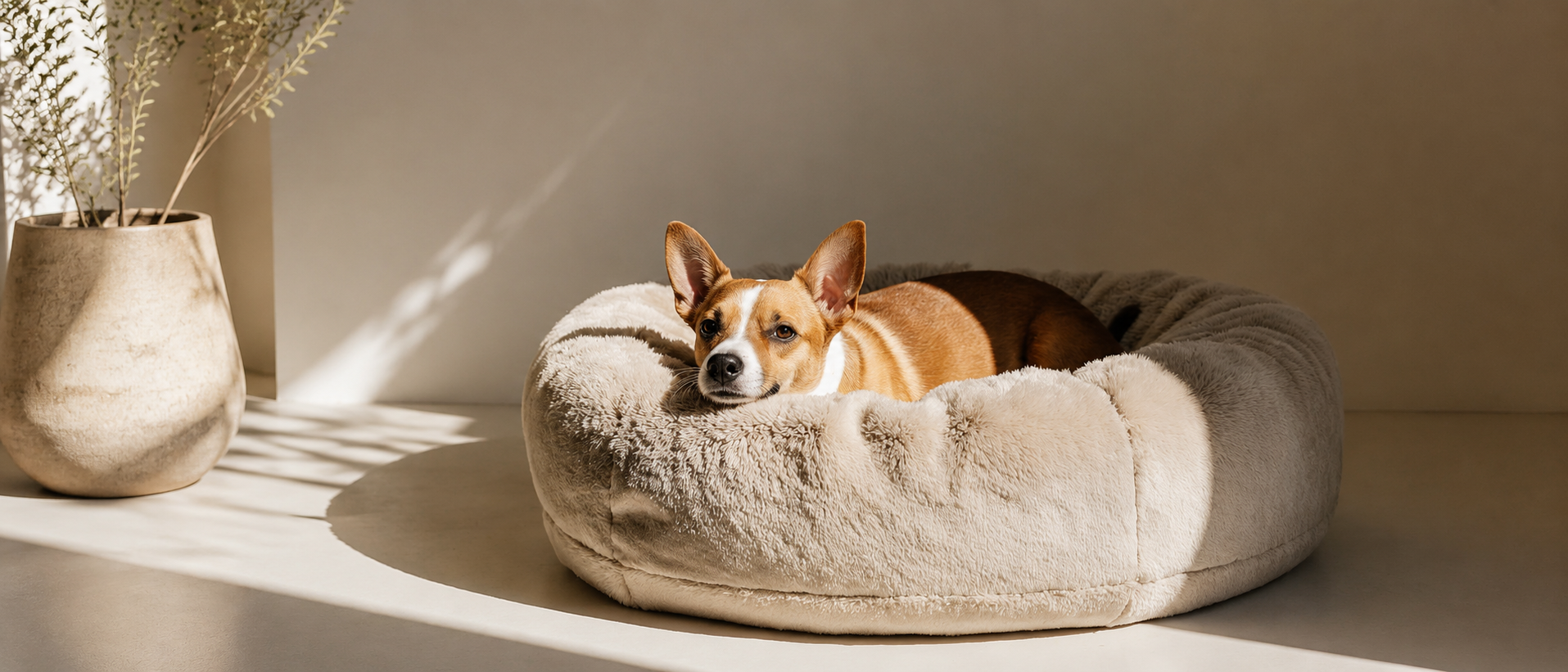 Dog relaxing in a soft bed