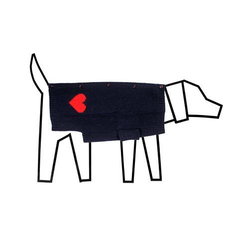 Navy and Red Heart Cardigan Sweater for Dogs