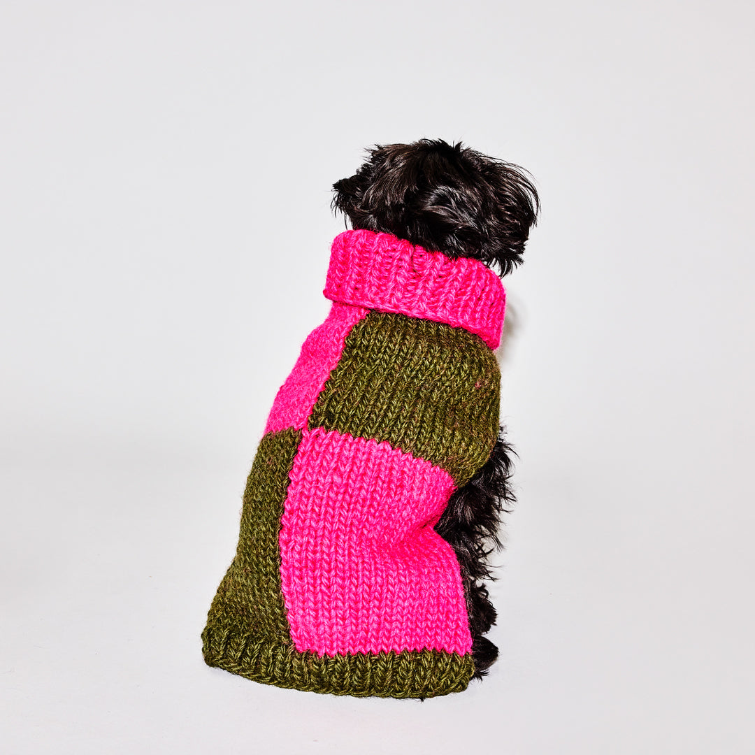 Checkered Sweater Olive and Pink for Dogs