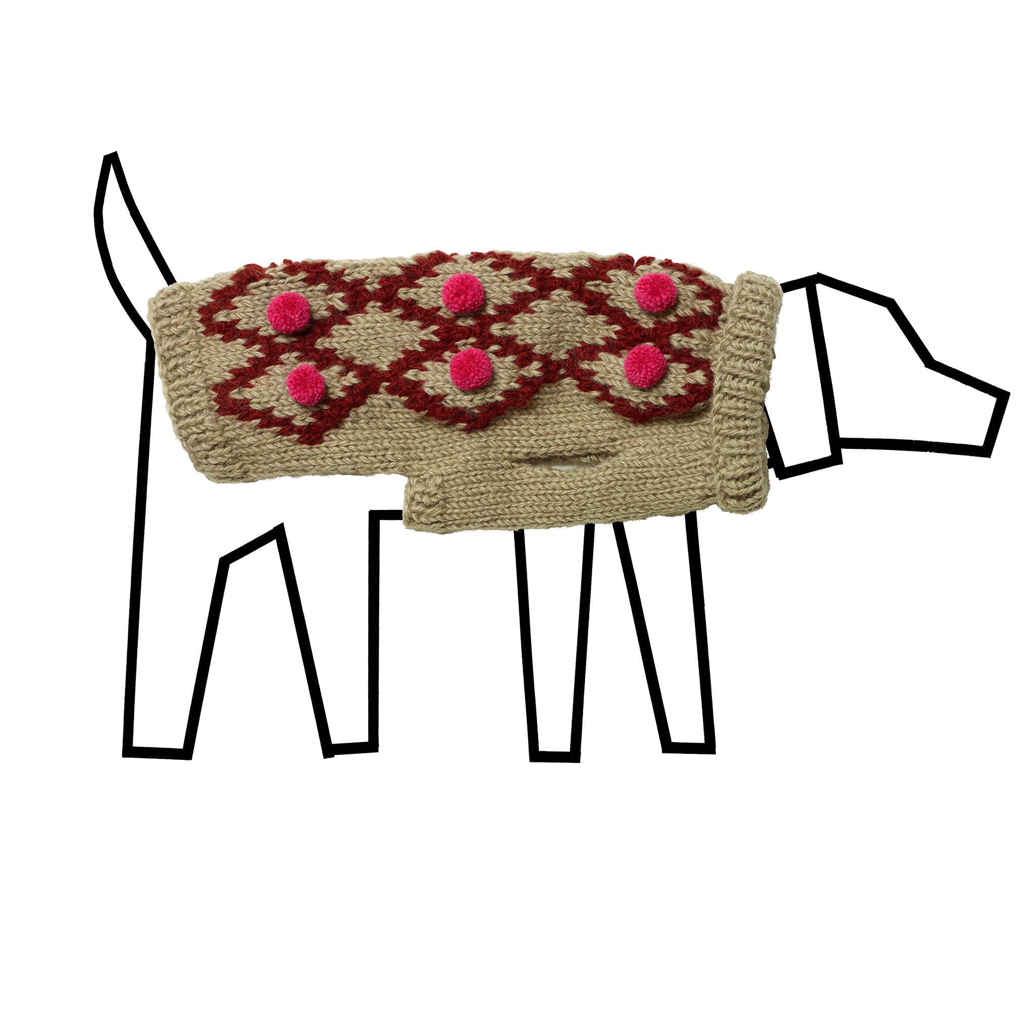 Knitted Burgundy and Pink Pom Pom Sweater for Dogs