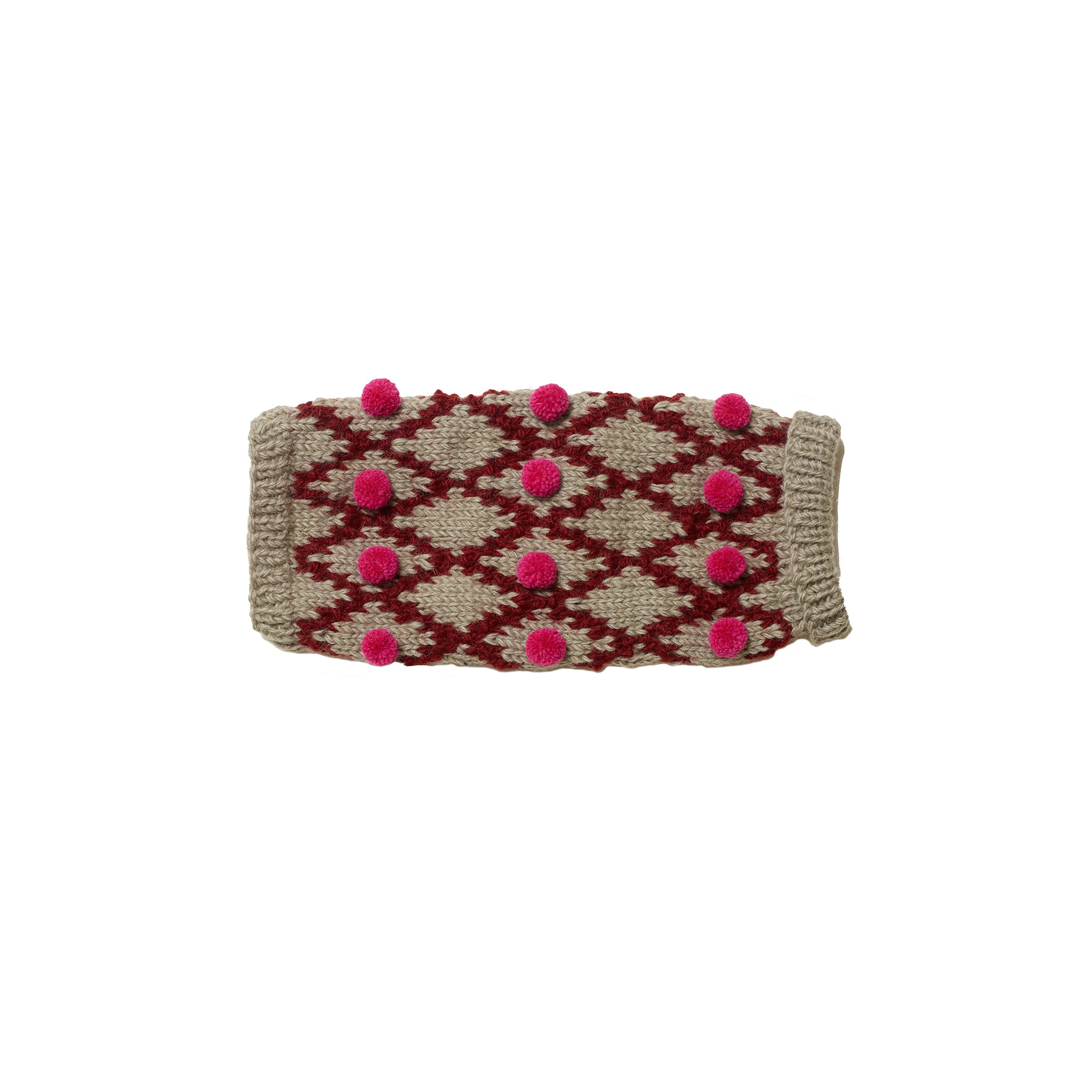 Knitted Burgundy and Pink Pom Pom Sweater for Dogs