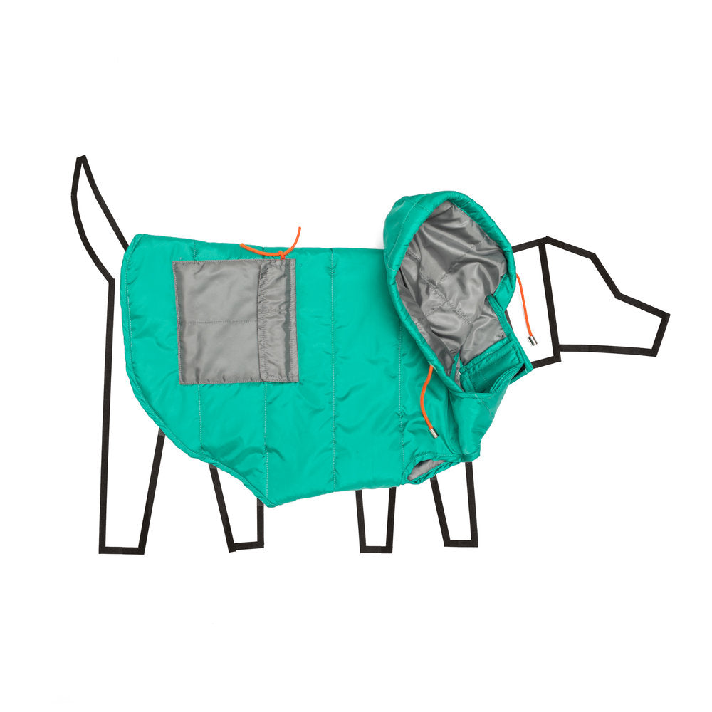 Seafoam and Grey Color Block Nylon Puffer Jacket