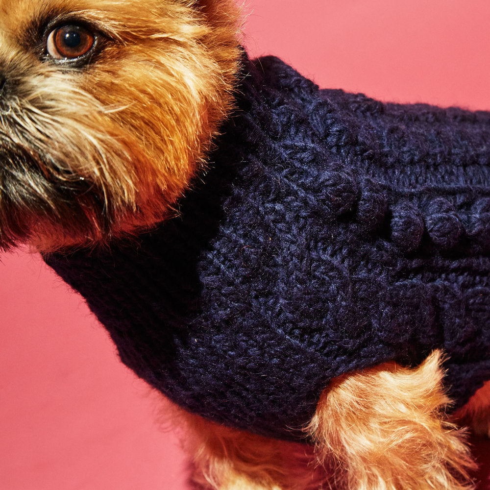 Cable Knit Bobble Turtleneck Navy for Dogs